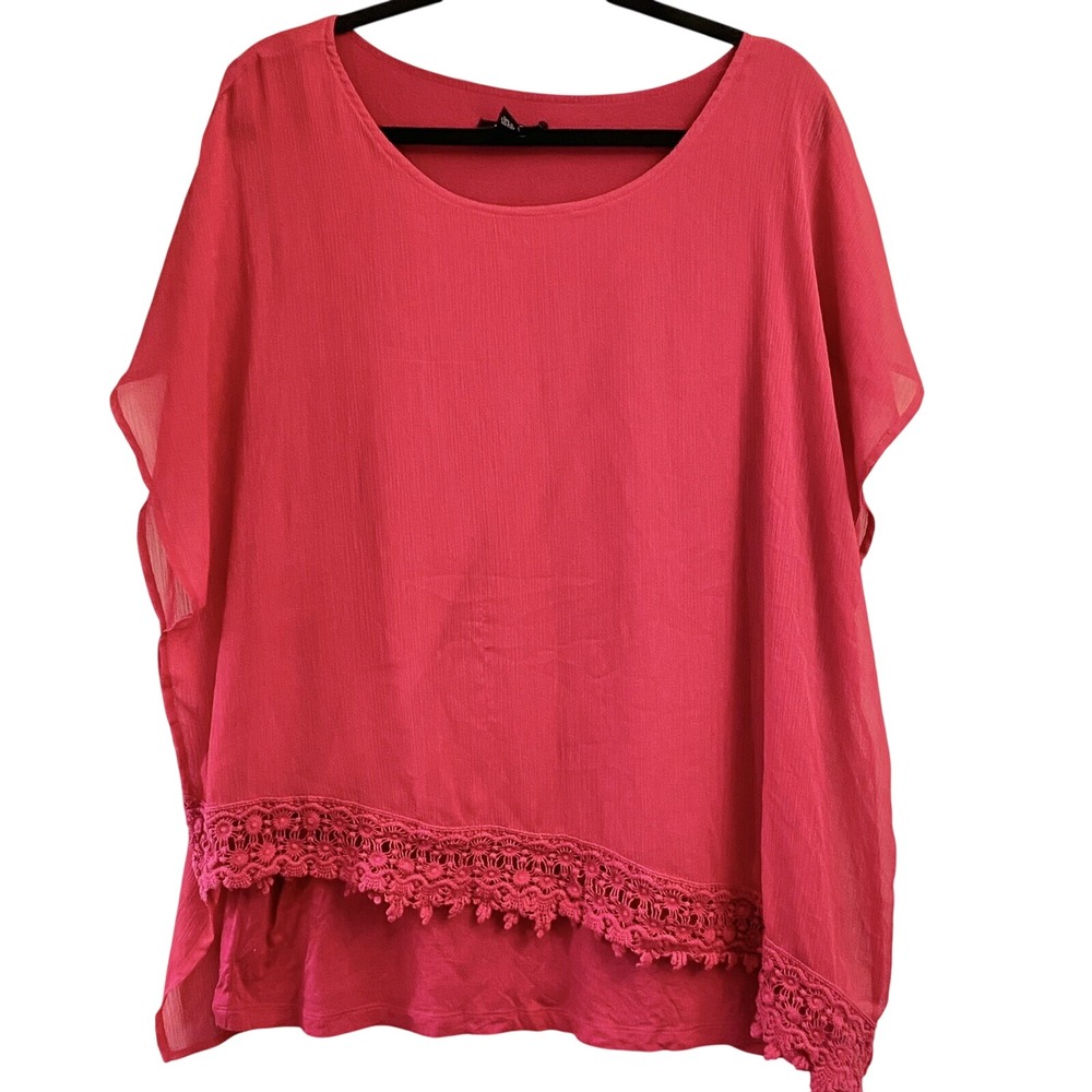 Alyx Fuchsia 2XL Lace Blouse Tunic Cap Sleeves